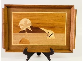 Lovely Wood Inlay Tray 19.5 X 12.5 Inches With Island Nautical Theme