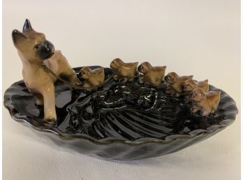 Vintage Boxer Dog With Puppies Ceramic Dish/ashtray