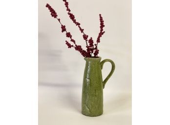 Large 15 Inch Decorative Green Vase With Some Seasonal Springs