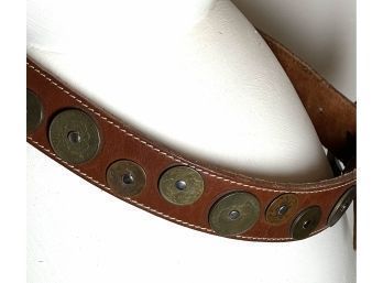 Vintage Genuine Leather Foreign Coin And Rivet Belt