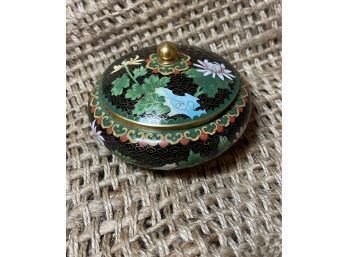 Asian Cloisonne Lidded Trinket Box, Gorgeous Color And Patterns, Gold And Black