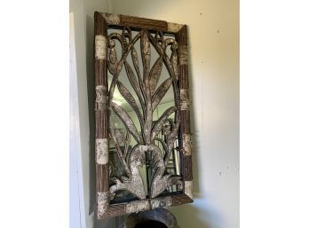 Large Mirrored Decore With Bark Designs. 31x18