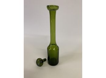 Mid Century Tall Green Glass Bottle With Stopper
