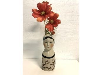 Vintage Ceramic Lady Head Vase, Gemma Taccogna Style, Scandinavian Folk Art