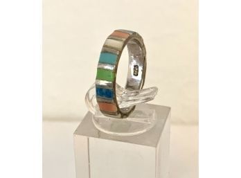 Sterling Silver Ring  With Multi Colored Coral Inlay Band  6-6.5 Size