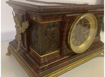 Antique Marble Mantle Clock With Cherubs On The Side