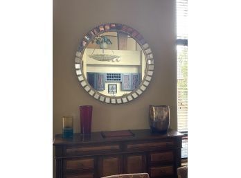 Arhaus Large Mirror With Antiquing And Angled Edges Approx. 48 Inches Diameter