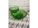 Green Two Level Mid Century Chip And Dip Bowls