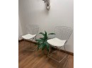 Set Of Two Bertoia Style Counter Stools With White Leather-(Like) Chair Pads