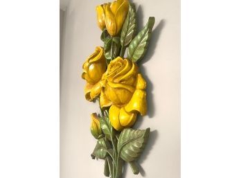 Retro  Vibrant, Mid Mod Sculpted Flower Wall Decor- Syroco Yellow Roses