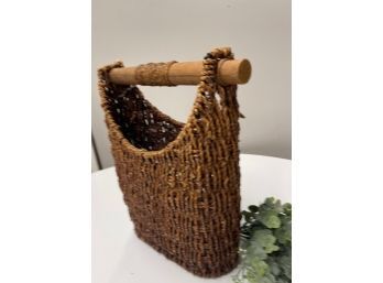 Fabulous Woven Basket With Dowel Wood Handle