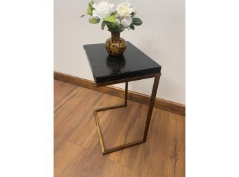 Classic 'C' Table, Burnished Gold Frame Faux Blk Snakeskin Top
