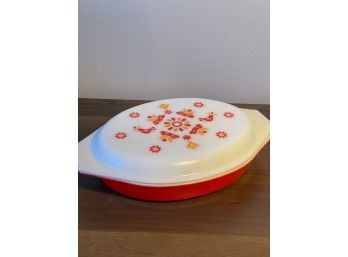 Rare Vintage Red Pyrex Divided Casserole Dish With FRIENDSHIP Lid,   ** RARE **