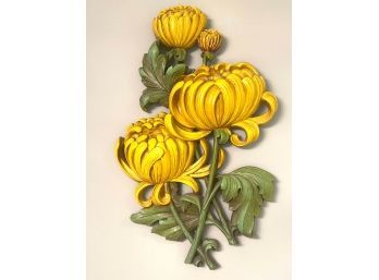 Retro Mid Mod Sculpted Flower Wall Decor- Syroco, Vibrant Yellow Peonies