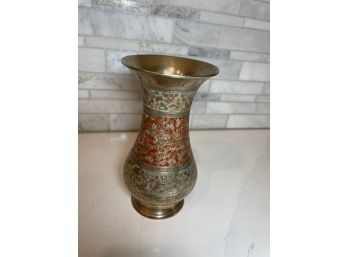 Fabulous Vintage Brass Enameled Vase