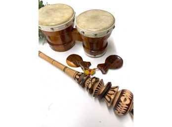Fabulous Ethnic Musical Instruments Bongos, Shaker And Clacker