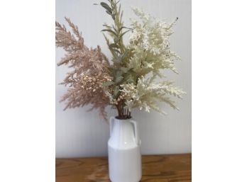 Fabulous Pastel Spring Faux Floral, 2 Handled White Vase.