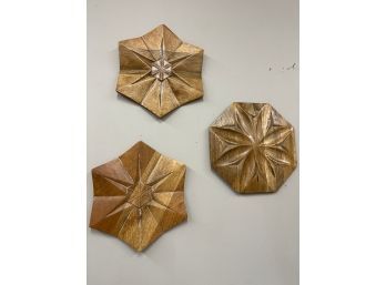 Three Piece Carved/shaped Wood Wall Pieces