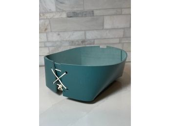 Teal Leather Artisan Made Catch All Basket.  Fabulous And Functional