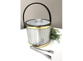 Vintage DruLane By Towle Ice Bucket With Tongs.  Miid Century Modern With Mirrored Silver Fininsh And Gold Per
