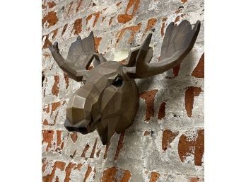 Artsy Carved Wood Moose For Wall Decor.  Lots Of Personality!  11.5 X 10 X 6 Deep. Figurine For Wall Decor