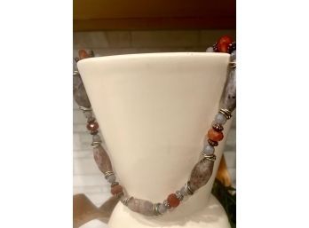 Agate And Carnelian Necklace With Silver And Copper Accents