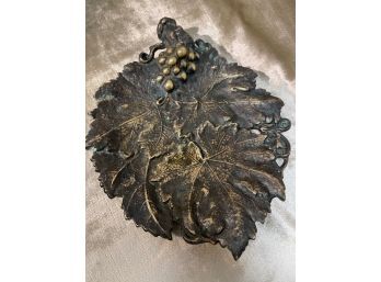 Vintage Iron/brass /bronze(?) Grape Leaf Dish ( SPI)