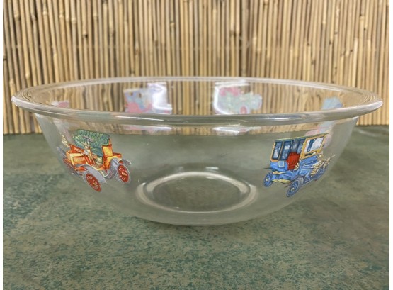 Vintage Rare Pyrex Bowl With Painted Vintage Cars