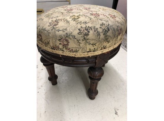 Charming Antique Carved Embroidered Tapestry Footstool