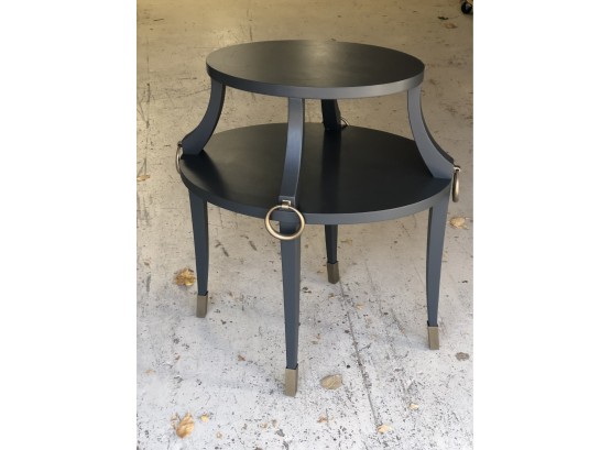 Two Tiered Oval Side Table Charcoal With Gold Accents