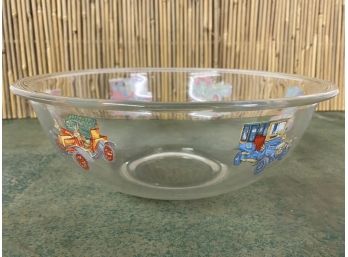Vintage Rare Pyrex Bowl With Painted Vintage Cars