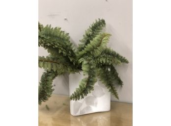 Etched White Glass Vase With Fern