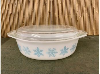 White And Blue Snowflake Pyrex Casserole