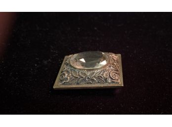 Antique Silver And Clear Crystal Pin