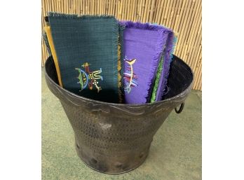 Linen Embroidered Napkins And Metal Bucket