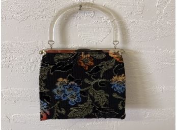 Cute Vintage Tapestry Purse With Lucite Handle