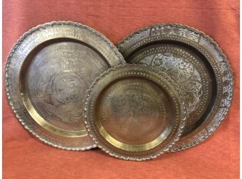 Vintage Brass Hanging Plates Or Trays Made In Hong Kong