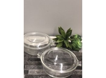 Vintage Pyrex Clear Glass 20 Oz. Casserole Dishes 019 With Lid 681-C-11 Set Of 2