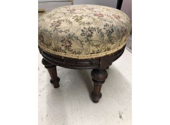 Charming Antique Carved Embroidered Tapestry Footstool
