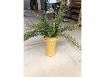 Tall Yellow Pottery Vase With Fern