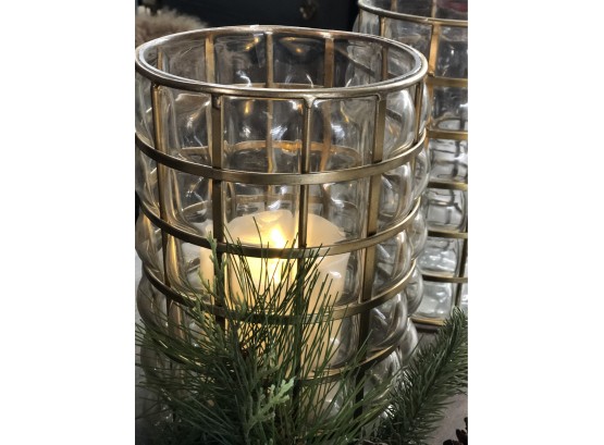 Pottery Barn Brass Grid Hurricane Vases.  Large And Amazing