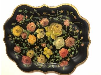 Beautiful Hand-painted Vintage Metal Tray  Approximately 23 Inches X 18 Inches