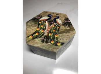 Hand Painted Marble Trinket Box ( Pair Of Peacocks)