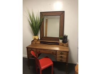 Large Mirror With Weave Frame Approximately 33 Inches X 39 Inches