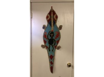 Yoruba Tribal Beadwork Crocodile Wall Hanging Approximately 47 Inches Long By 15 Inches Wide