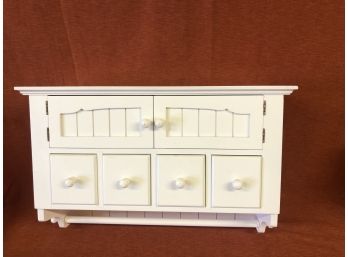 White Cabinet With Drawers , Doors  & A Towel Rack. Great For A Bathroom Organizer