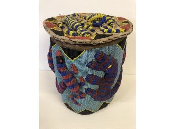 Vintage Yoruba Beautifully Beaded Medicine Box  Container With Lid