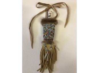 Native American Beaded Fur & Leather Shealth With Knife