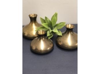 Vintage Brass Vases From India, Set Of Three