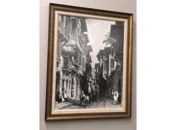Vintage Black And White City Scene Framed Art